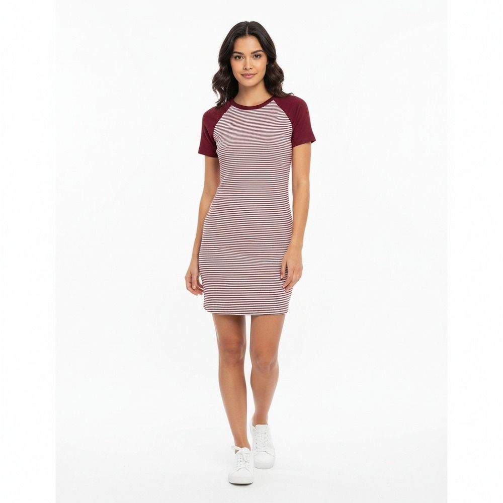 Polly‎ & Esther Womens Medium Burgundy Striped Raglan Baseball T-Shirt Dress
